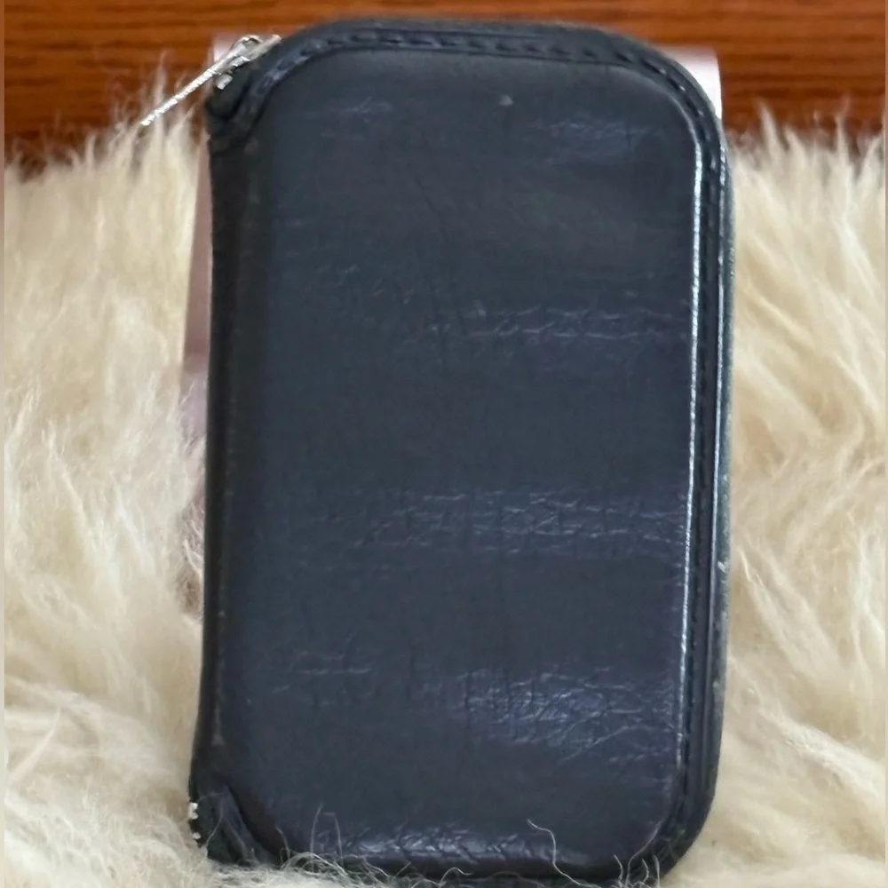 Vintage Black Leather Zip Around Card and Coin Wallet